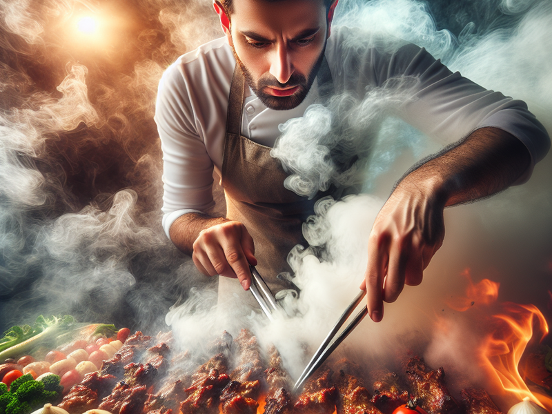 Chef grilling meat