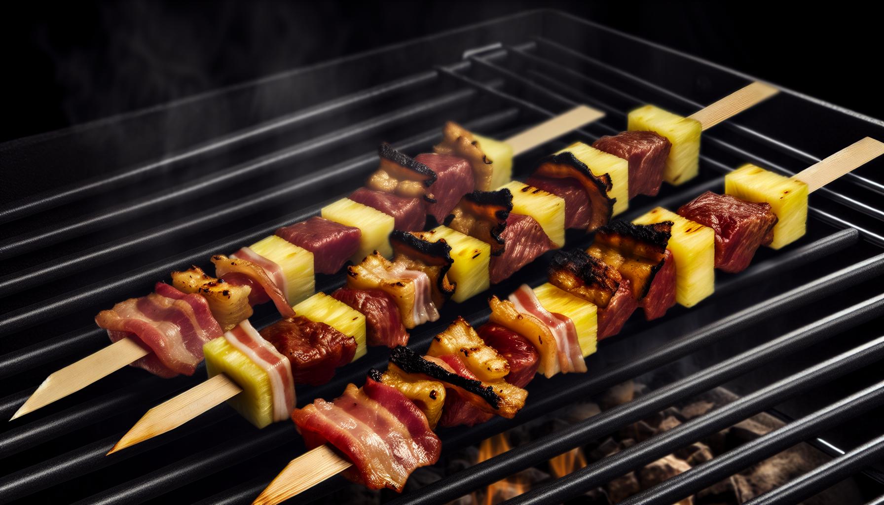 churrasco com bacon e abacaxi no espeto