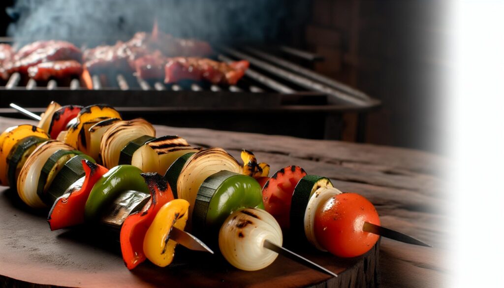 churrasco vegano de legumes no espeto